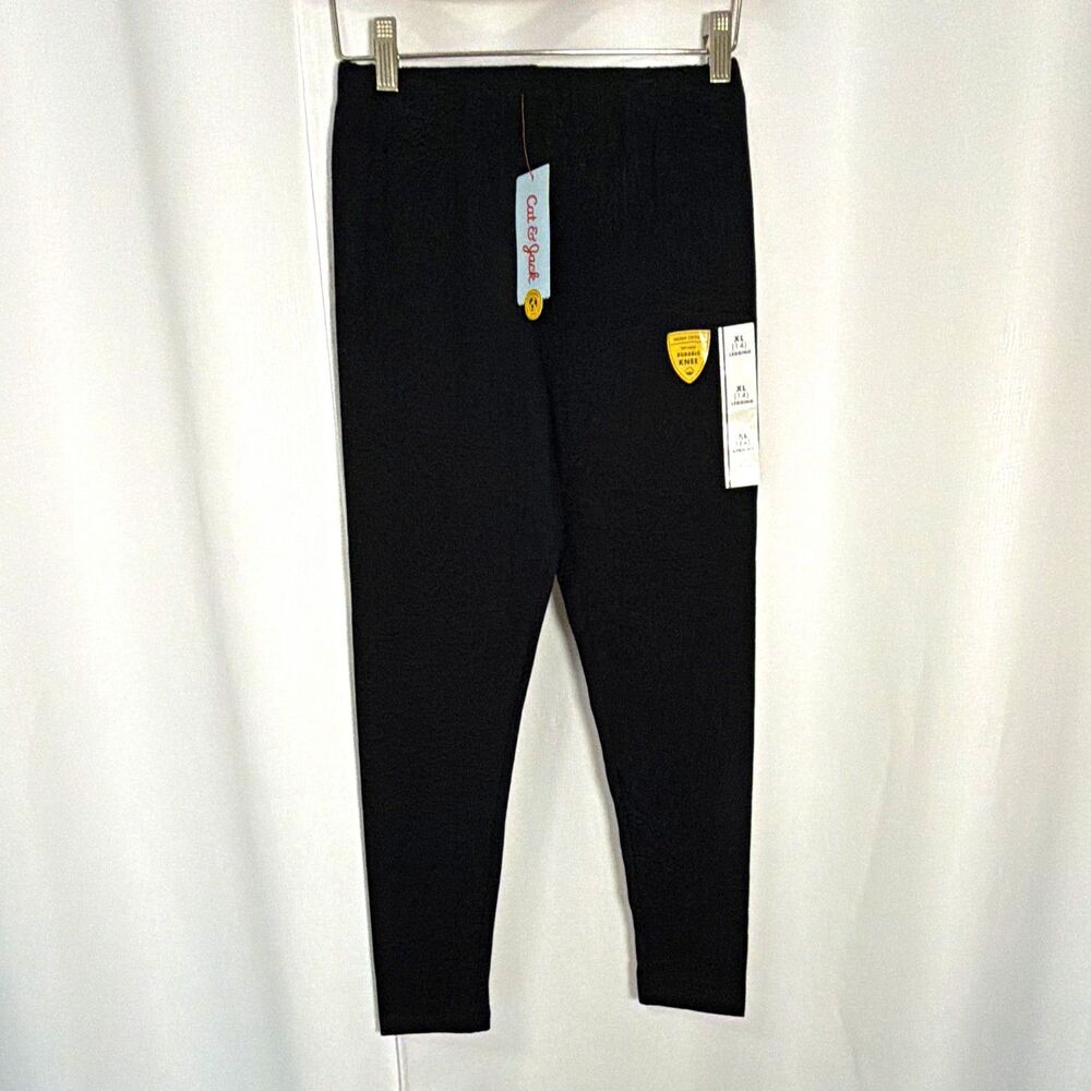 Cat & Jack Girls Black Solid Leggings XL (14) Ankle Stretch Elastic Waist